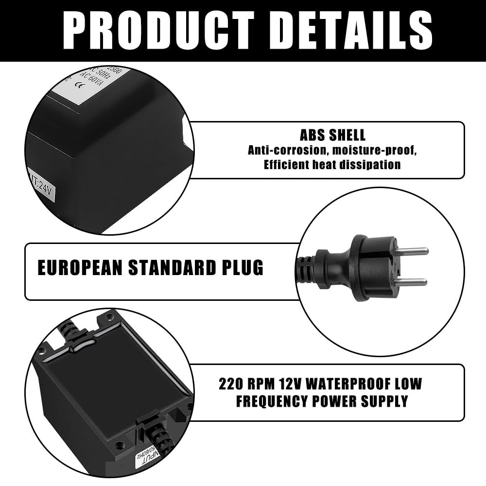 Alimentatore LED 24V AC/AC 50W Trasformatore 220V 24V con Spina Esterna IP68 per Illuminazione LED e Pompe, Cantieri Edili, Fabbriche di Elettronica
