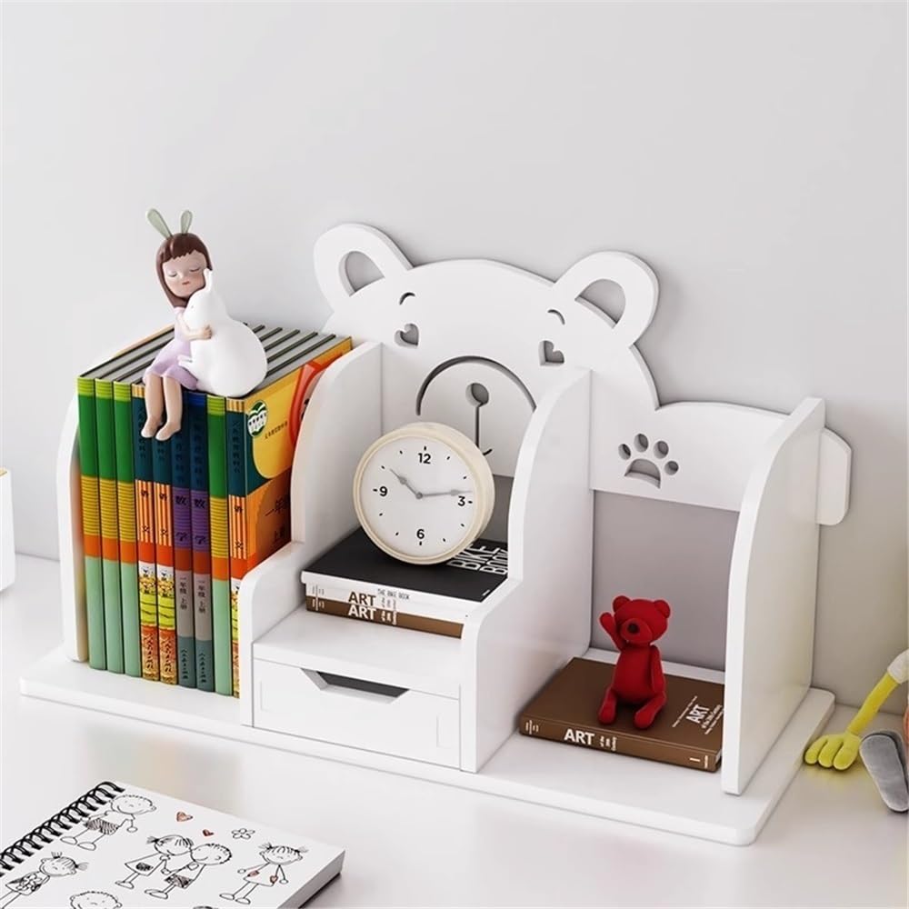 Estante para Libros Organizador de estantería Escritorio Blanco, con cajones, Estante exhibición Tablero plástico, partición Multiusos for estantes Dormitorio Oficina