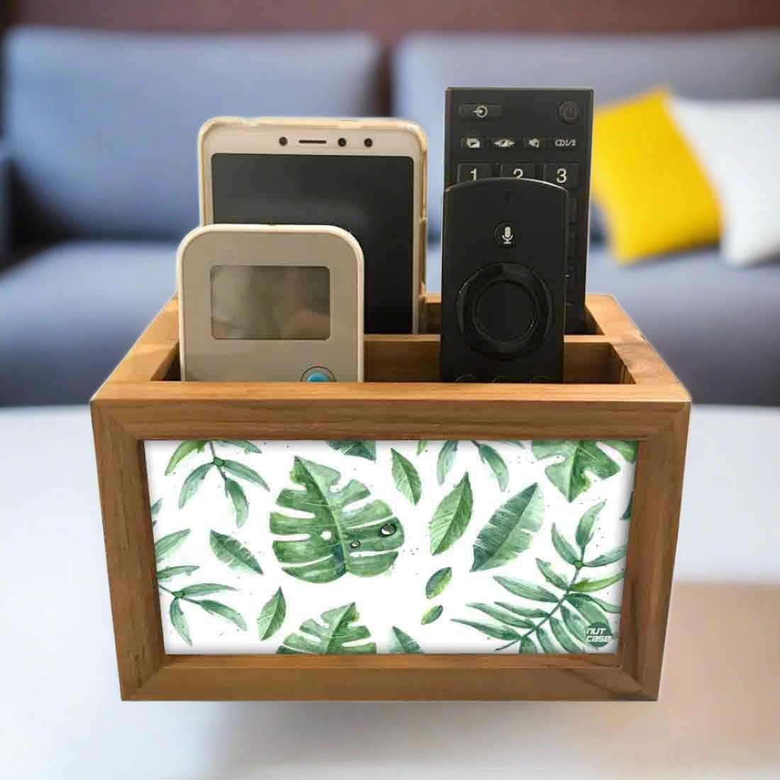 Nutcase Designer Teak Wood TV Remote Stand For Home Remote Holders Organizer Caddy for TV/AC Remotes Control -Multipurpose Desk Organiser-6�x4�x4� - Leaves 1