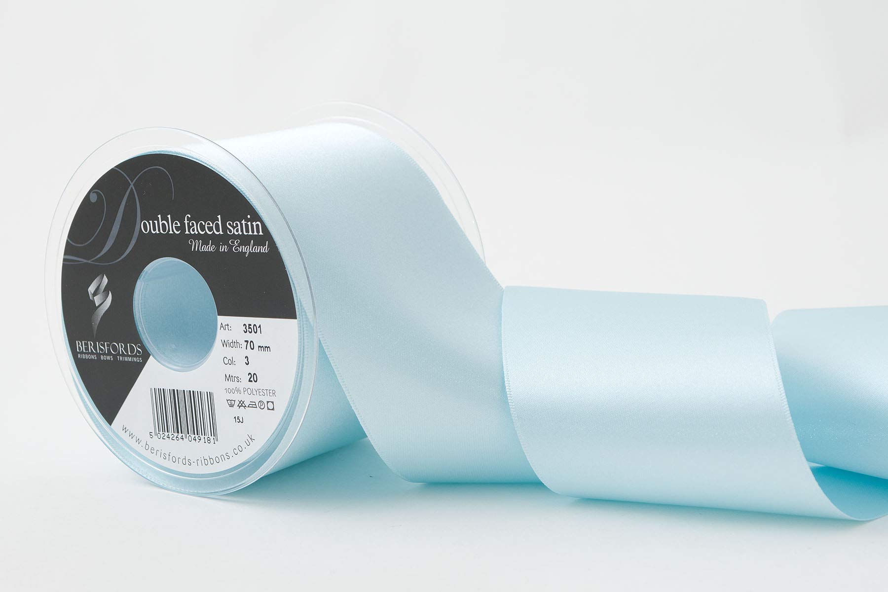 Berisfords Double Faced Satin Ribbon, Sky, 70 mm Width, 20 metre Length