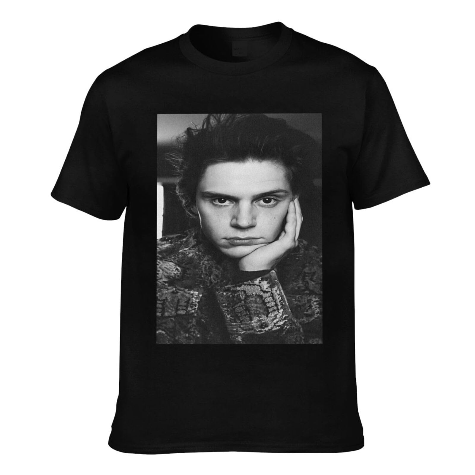 Viplili Unisex Black Evan Actor Peters T-Shirt Stars Graphic Tee Shirt Print Crewneck Tops Short Sleeve T-Shirt For Men, Women, 8 Sizes