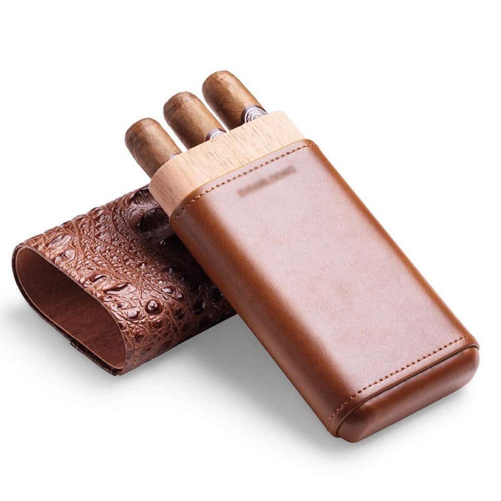 Custodia per sigari in Pelle, 3 Tubi, umidificatore per sigari da Viaggio, Porta sigari Rivestito in Legno, Scatola Portatile da Viaggio per 3 sigari, Mini umidificatore