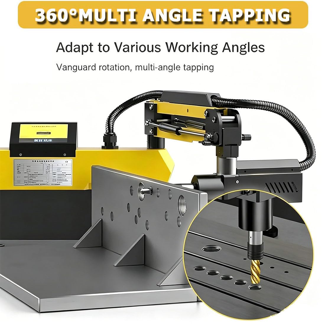 Trapano Maschiatore con Servomotore a Braccio Universale 360, Motore 600w, 312rpm per Lavorazione Filettatura su Acciaio, Alluminio,Plastica E Legno