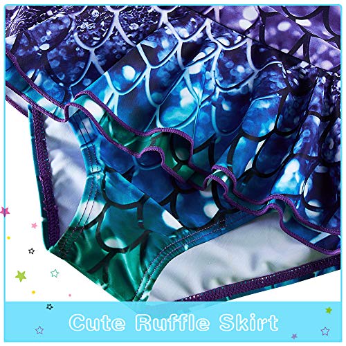 Little Girls Bathing Suit Size 6-8 One Piece Ruffle Off Shoulder Strap Swimsuit Purple Mermaid Scales Tankini Swimwear #TOP5