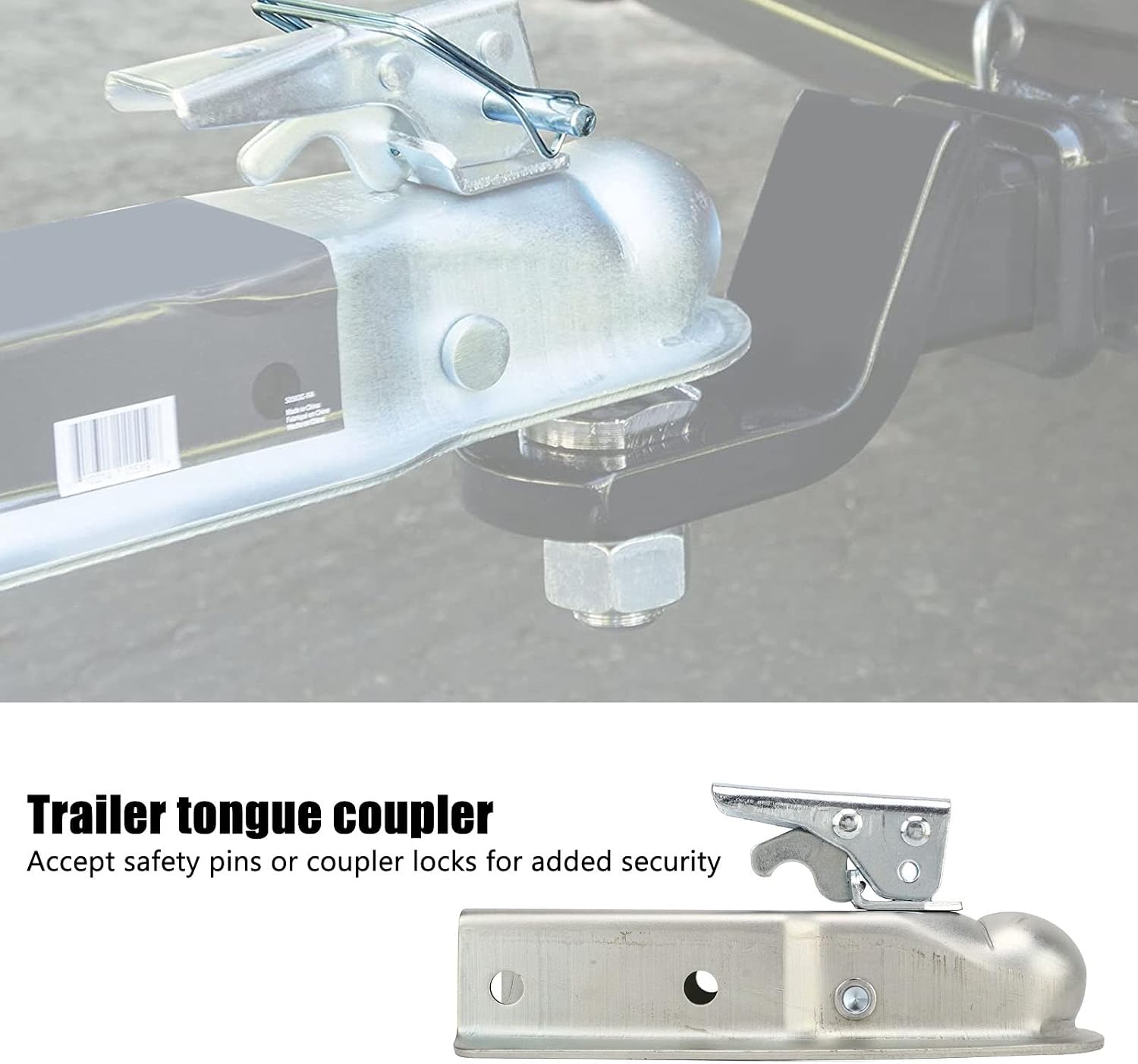 Trailer Tongue Coupler 2 Inch Ball Head | 3500 lbs Load Capacity & Protective Coating | Fits 60mm / 2.36in Square Tube for Caravan/RV/Trailer | Includes Security Pin