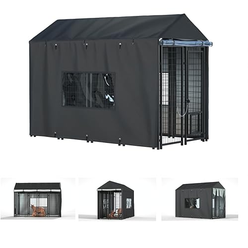 Outdoor Dog Kennel Cover - Full Coverage for 8.1'Dx4.1'Wx6'H Dog Cages, Outdoor Dog Kennel Insulation Cover, with Transparent Window and Fleece Insulation Lining, Black（Excluding Dog kennels）