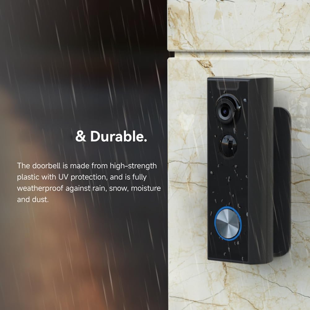Cámara de Timbre Inalámbrica Timbrador de Video con Timbre Audio Bidireccional, Alerta Instantánea Visión, Detección de Humanos 2.4G Wi-Fi
