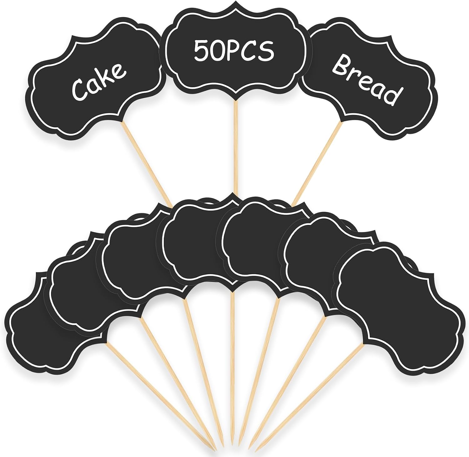 Cheese Markers, Charcuterie Labels, 50Pcs Chalkboard Cupcake Picks Charcuterie Accessories Food Label for Cheese Blank Toothpick Flags for Appetizer Signs Sandwich Birthday Party Decorations Black