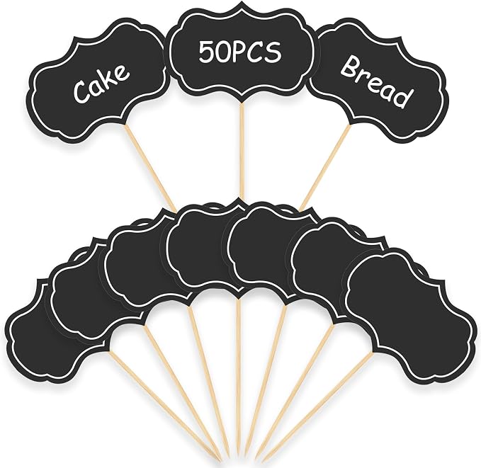 Cheese Markers, Charcuterie Labels, 50Pcs Chalkboard Cupcake Picks Charcuterie Accessories Food Label for Cheese Blank Toothpick Flags for Appetizer Signs Sandwich Birthday Party Decorations Black