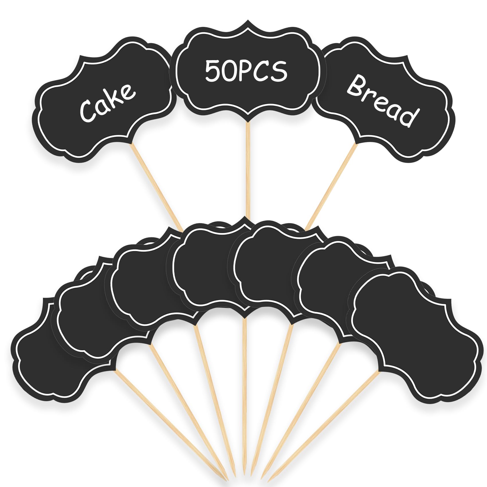 Cheese Markers, Charcuterie Labels, 50Pcs Chalkboard Cupcake Picks Charcuterie Accessories Food Label for Cheese Blank Toothpick Flags for Appetizer Signs Sandwich Birthday Party Decorations Black
