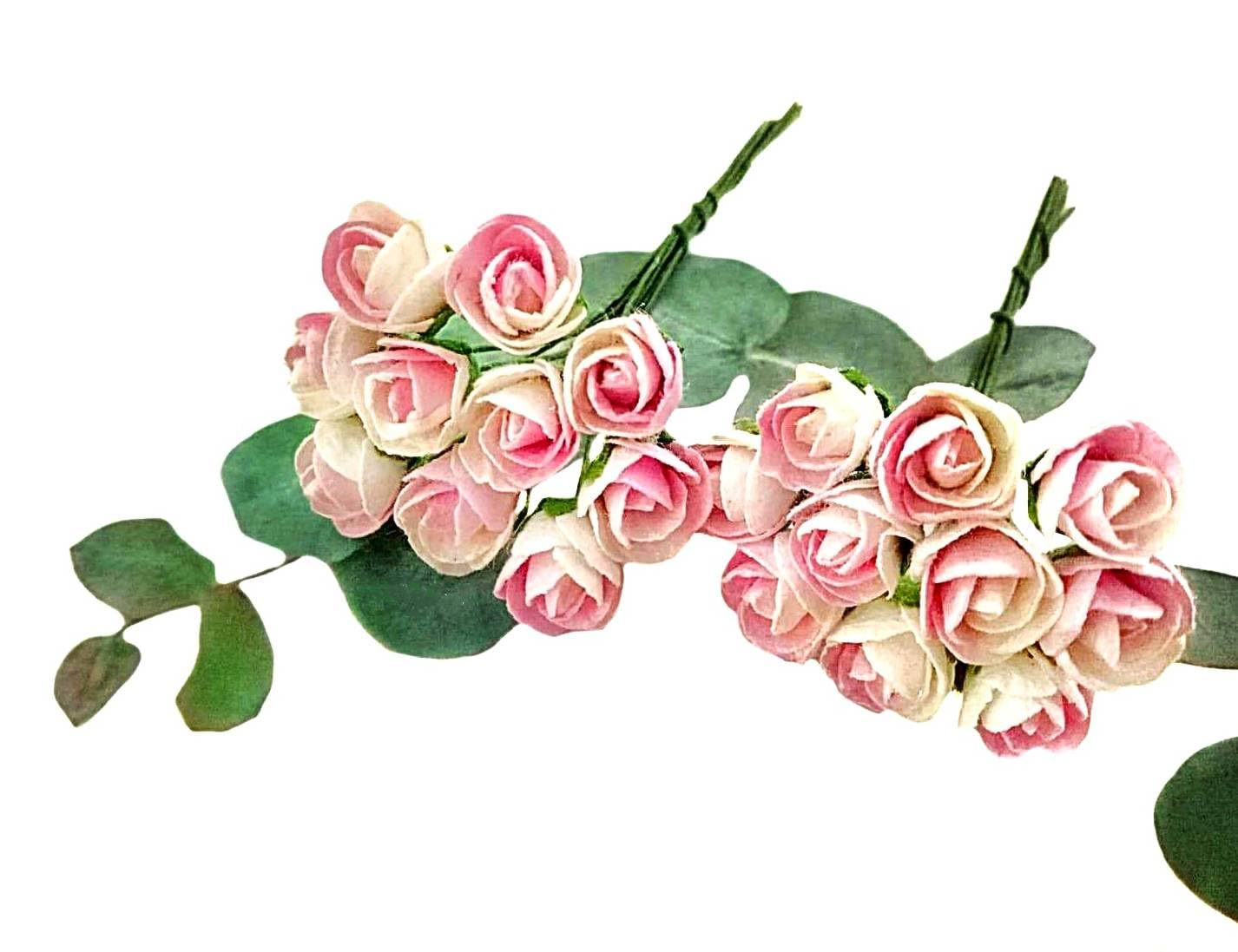Rosas artificiales de papel de morera rosa y blanco para álbumes de recortes