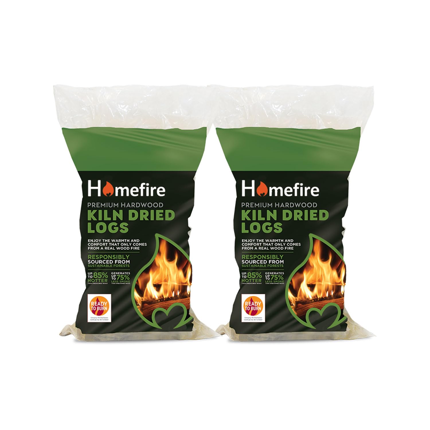 Homefire Beige Kiln Dried Hardwood Logs,For Wood Burners, Open Fires, Multi-Fuel Stoves (Pack Of 2)