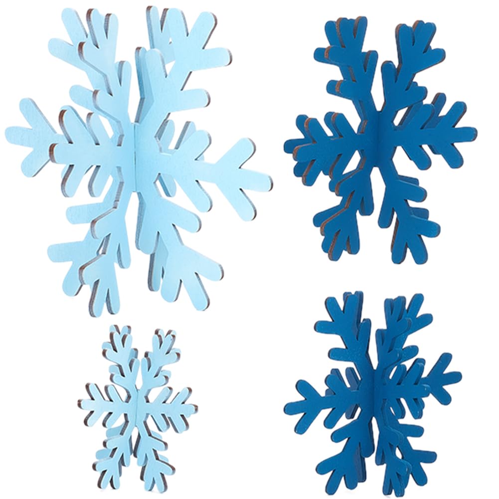 CREATCABIN 8Pcs Christmas Wooden Snowflake Decor Winter Snowflake Signs 3D Snowflake Tabletop Decor Large Snowflake Centerpiece Christmas Tiered Display Decoration Ornaments for Xmas Home Party Blue