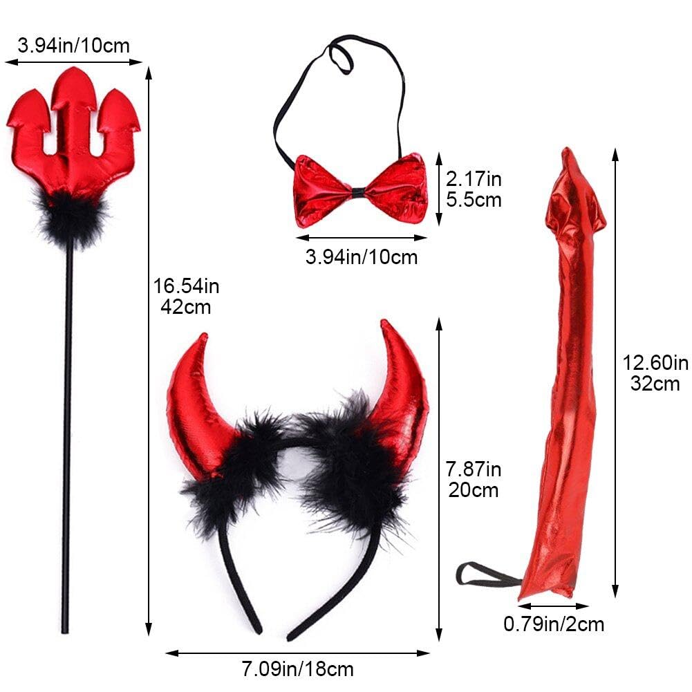 Baotongle Ensemble De 3 Pièces En Forme De Cornes Du Diable Avec Nœud Papillon Queue De Diable Pour Adulte, Carnaval, Halloween, Cosplay, Mascarade