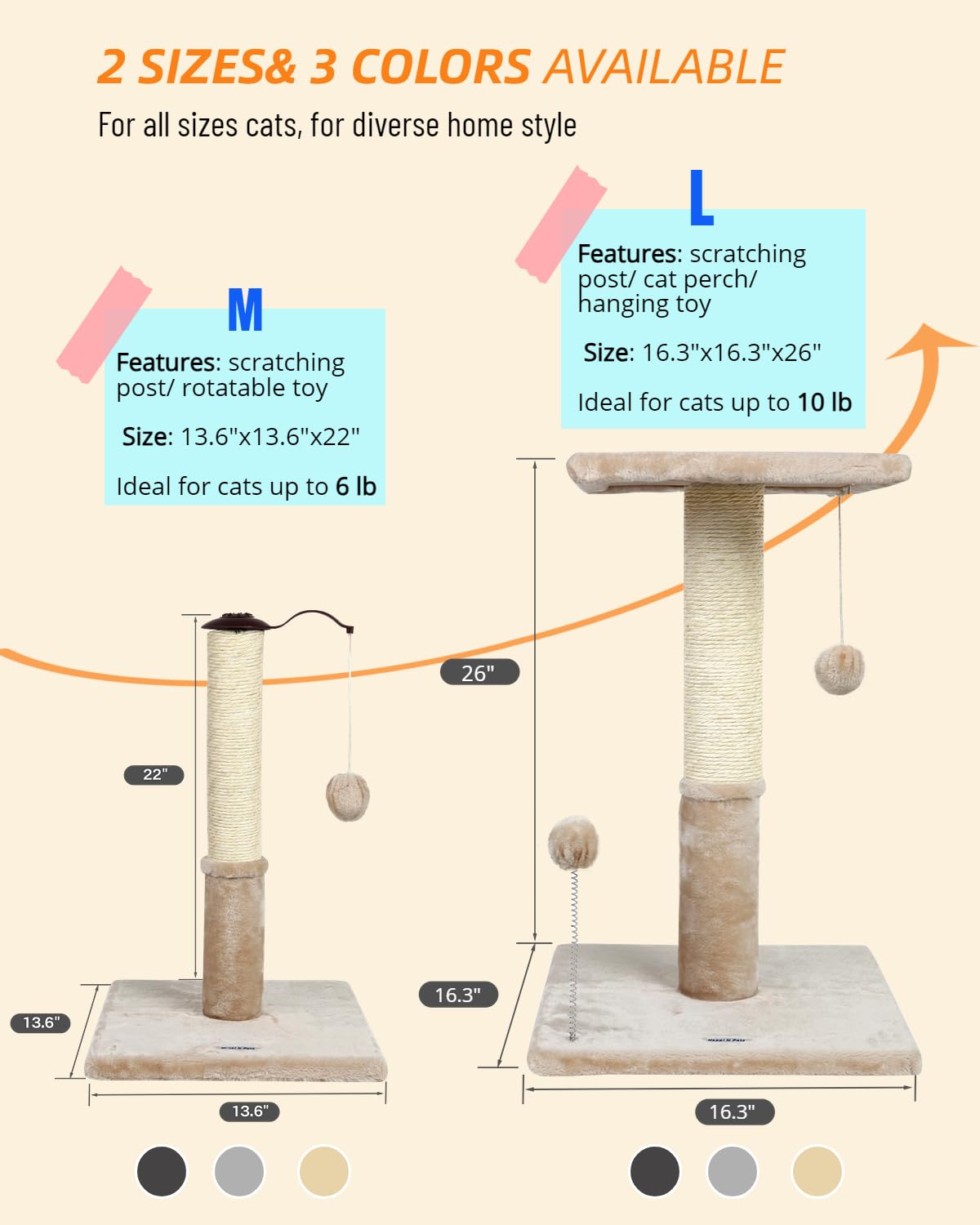 Happi N Pets 26" Cat Scratching Post with Perch, Natural Sisal