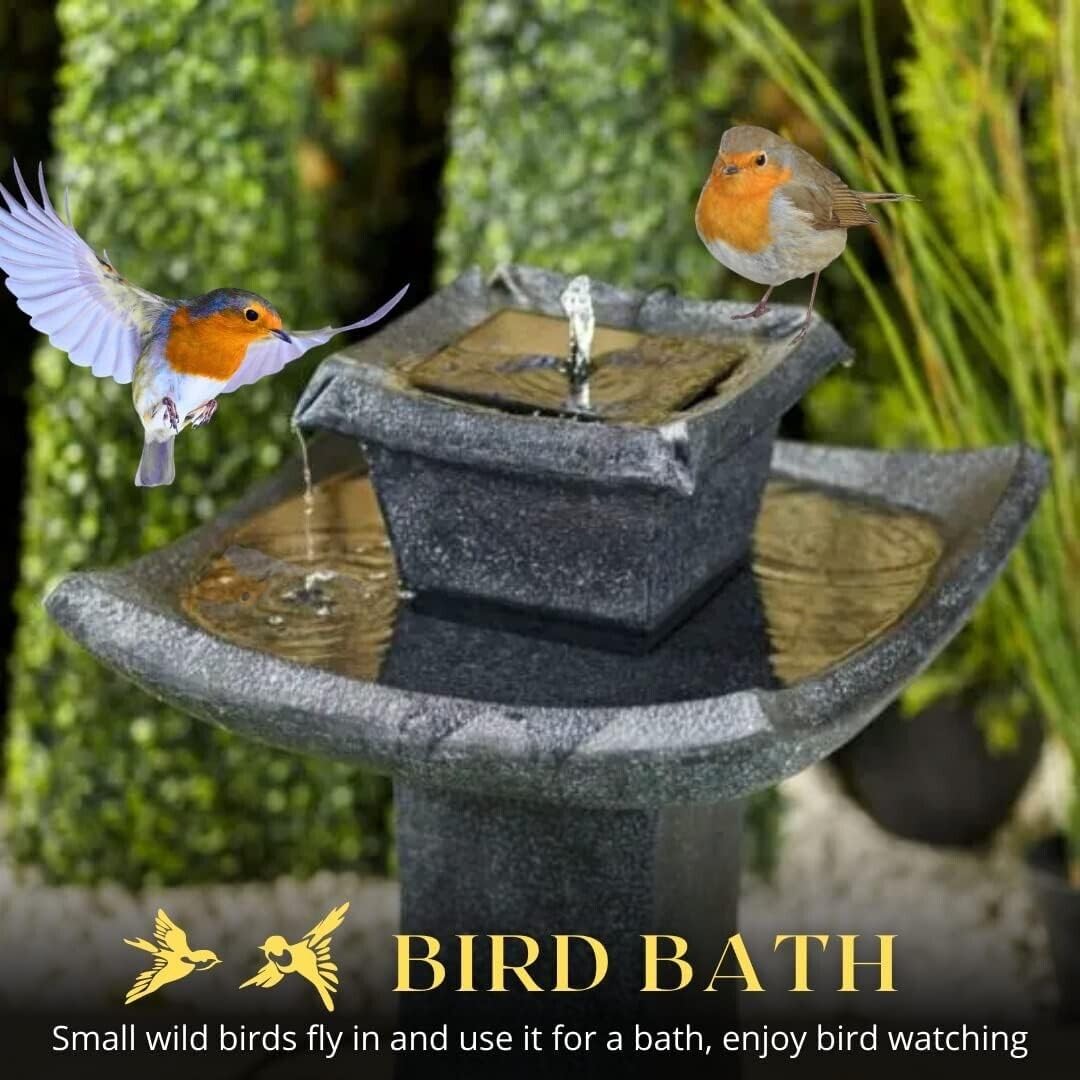 Garden Mile Fontana solare Pogoda dal design giapponese, effetto pietra tradizionale, vaschetta ornamentale per uccelli da giardino, patio, in resina ad alta efficienza energetica, a 2 ripiani
