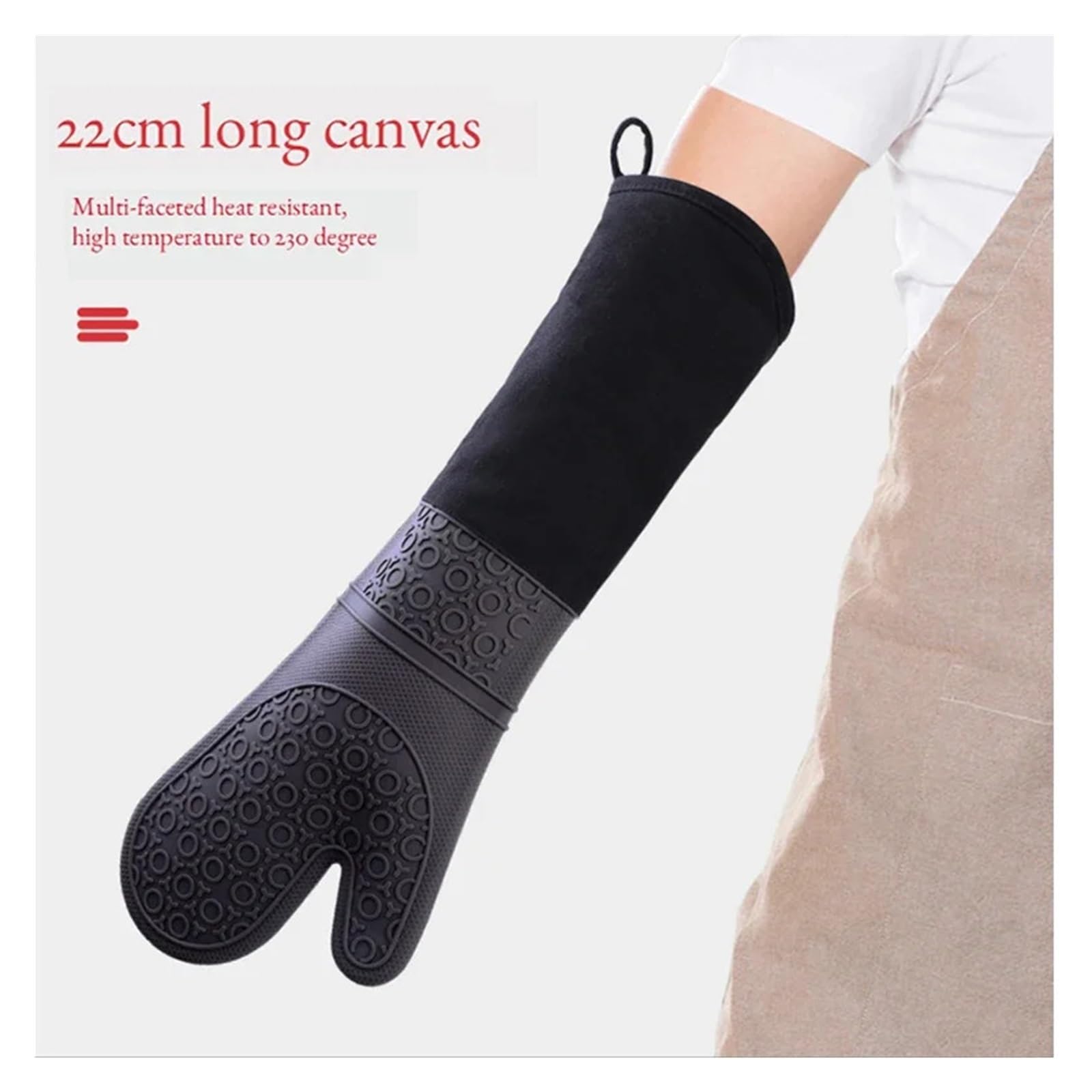 Ofenhandschuhe Erweiterte Silikonhandschuhe, Ofenhandschuh, doppellagig, hitzebeständig, Mikrowellenhandschuhe, Rutschfester Topflappen, Grillen, Backen(2Pcs Grey)