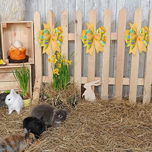 Simisi Ribbon Easter Wreath Bow Basket Yellow Egg Bows Door Wall Ornaments For Home Decor, Easter Party 9.5 X 13 Inch #TOP5