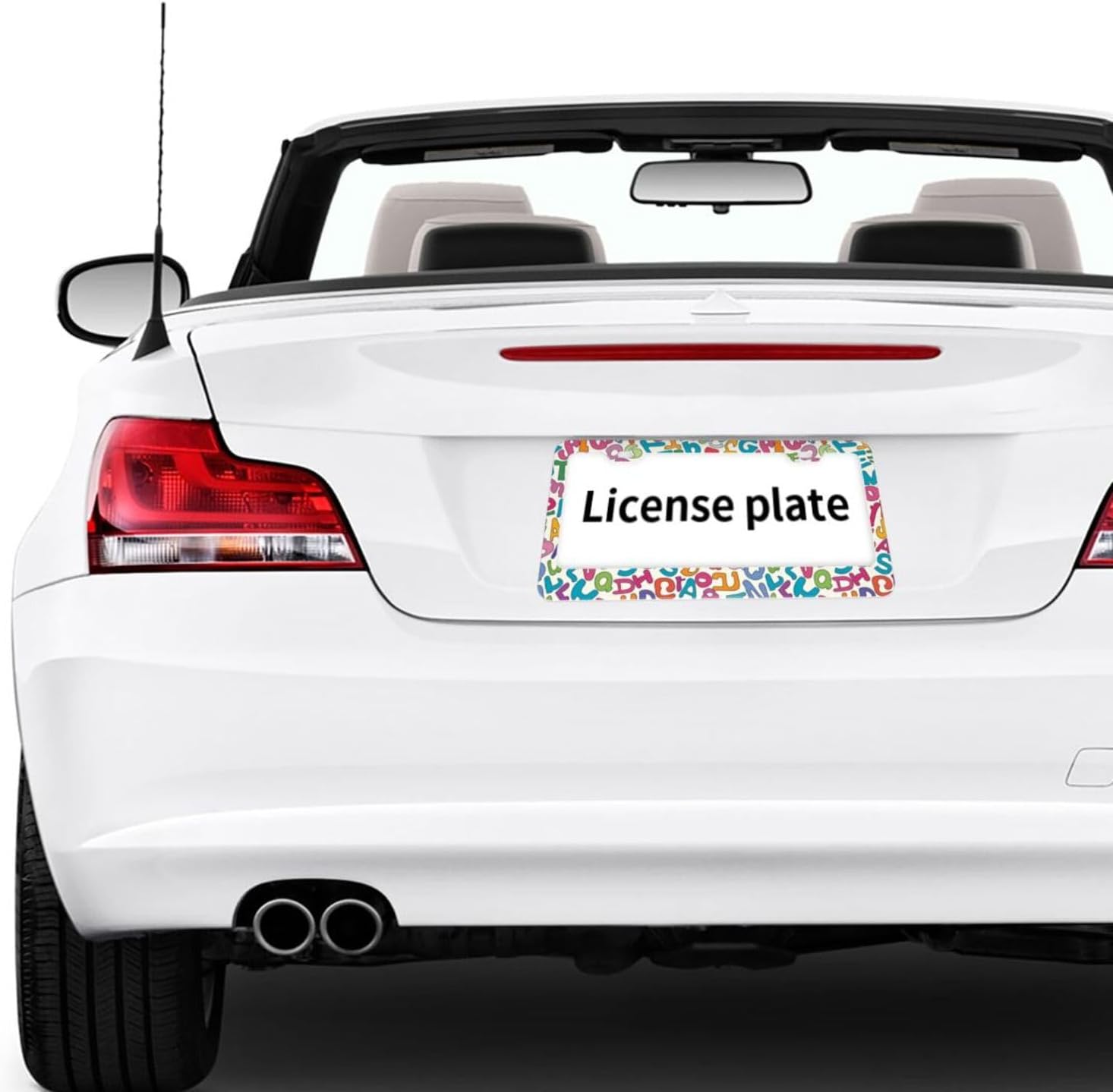 Letters Seamless Pattern Matte Aluminum License Plate Frame with Black Screw Caps，2pcs 2 Holes Black Licenses Plates Frames,Car Licenses Plate Covers Holders for Us Vehicles/Women/Men