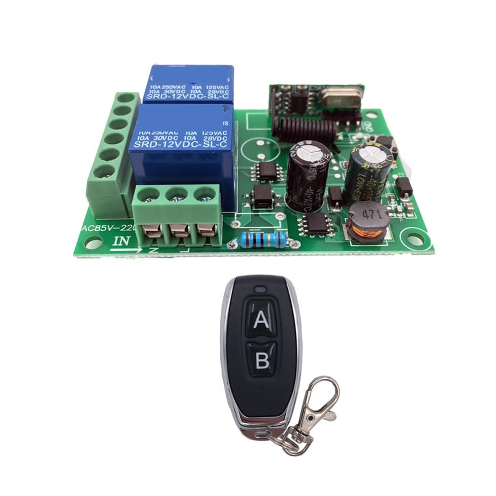 Mooilko 1Rc 1B 433Mhz Universal Wireless Remote Control Ac Relay Receiver And Transmitter For Universal Garage Door And Gate Control Residential, Commercial(1Rc 1B)