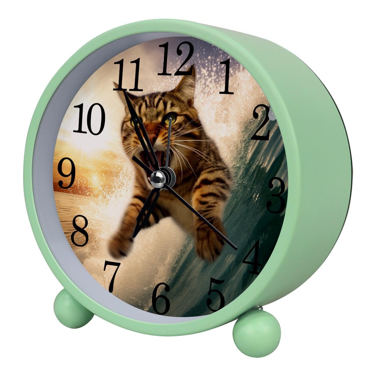 Luoweisi Alarm Clock Funny Cat Surf, Silent Non-Ticking with Night Light