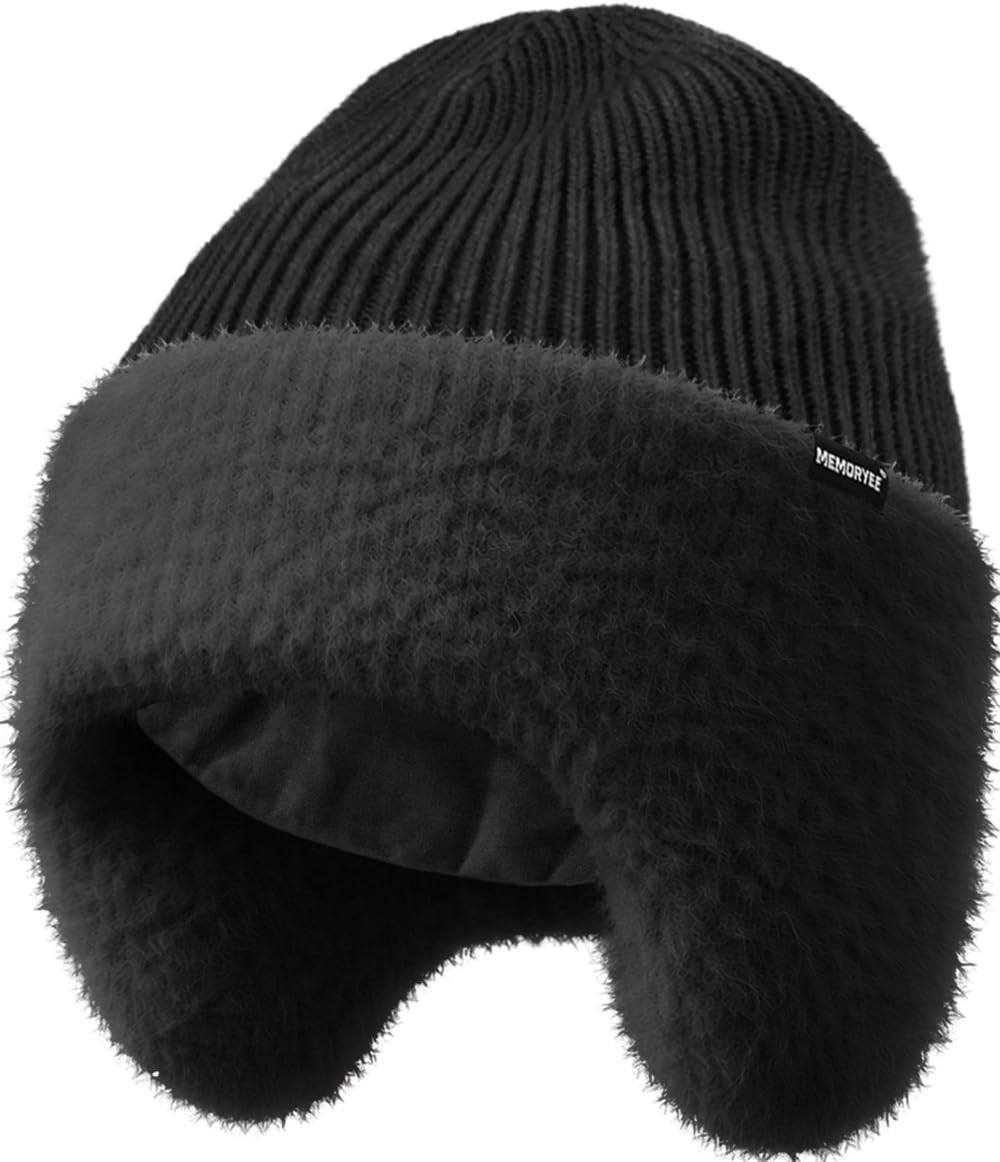 Memoryee Beanie Hat with Earflap for Men Women, Winter Warm Fleece Lined Soft Knit Cuffed…
