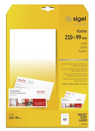 SIGEL Lp713 Lot de 60 Cartes de Correspondance Pc, Dl (1/3 A4), Blanches