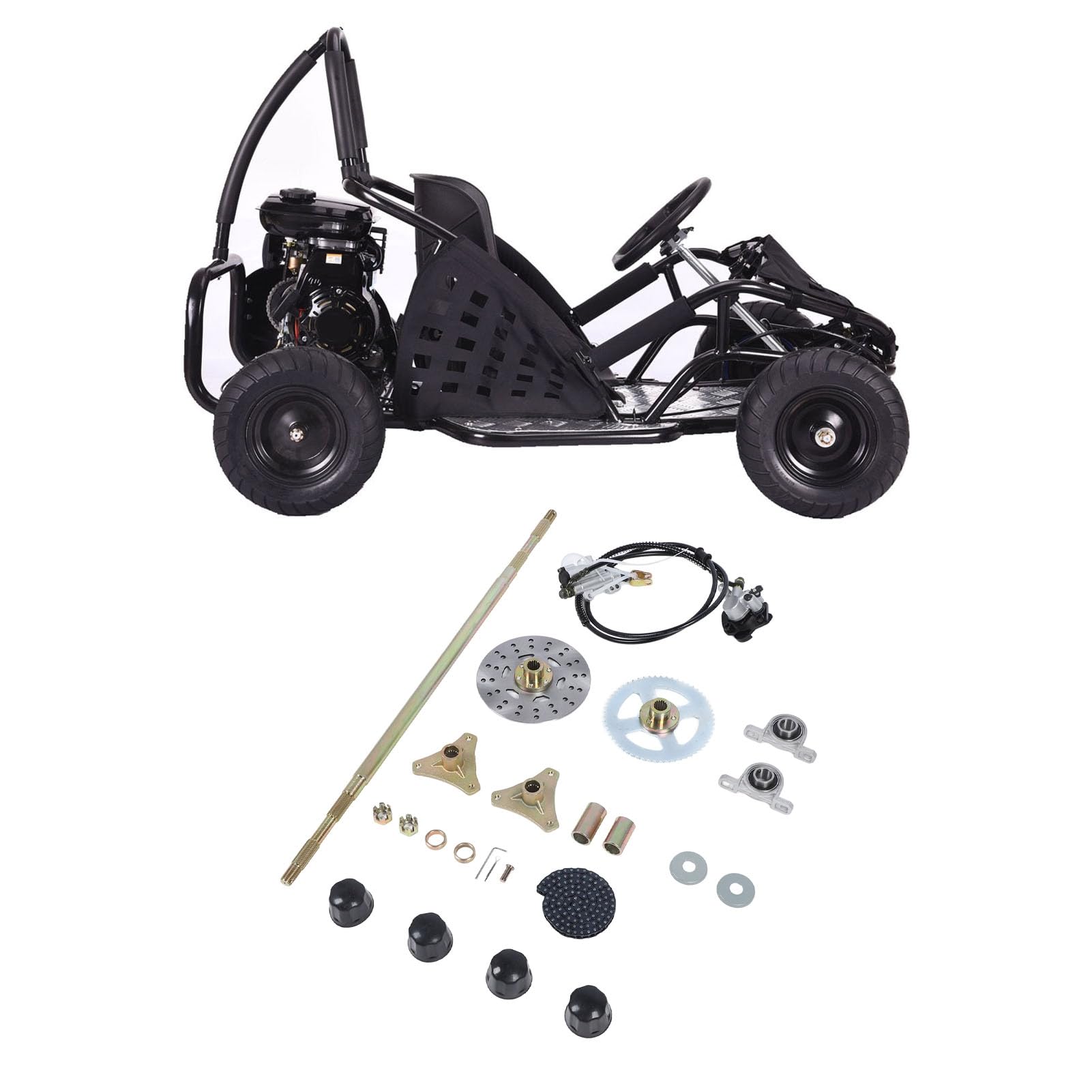Kit de Eje Trasero rígido para Karts de 29 Pulgadas - Componentes metálicos quads ATV de 50 CC, 70 CC y 90 CC - Incluye Pinza de Freno, Disco y piñón - Juego