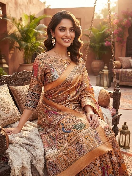 Image of Women's Pashmina Silk Saree with Kashmiri Thread Pallu and Zari Border