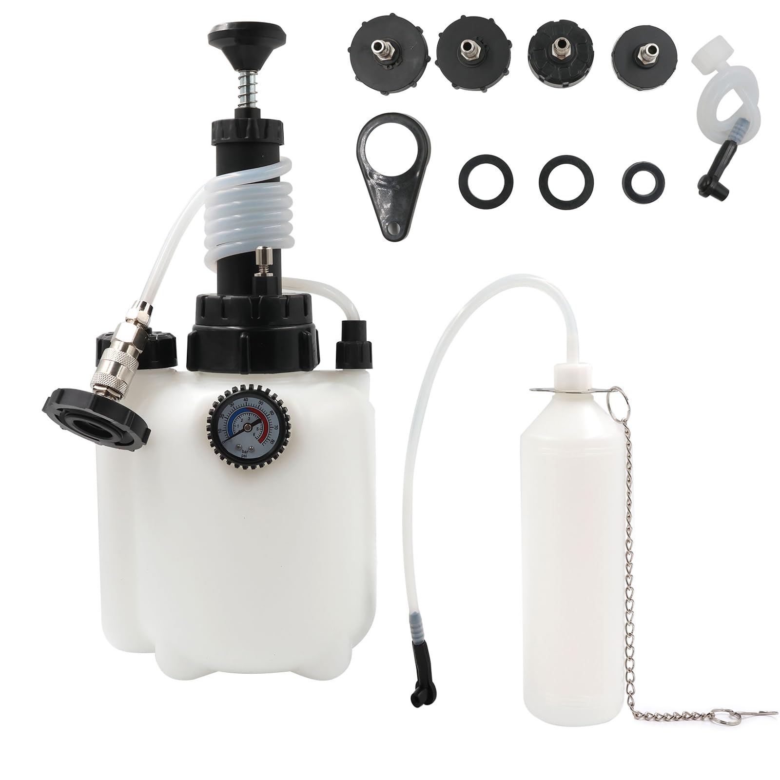 Kit di spurgo dei freni manuale da 3 l, dispositivo di spurgo freni per auto, con bottiglia di spurgo da 1 l e 4 adattatori per cilindro principale, pompa manuale per spurgo del liquido dei