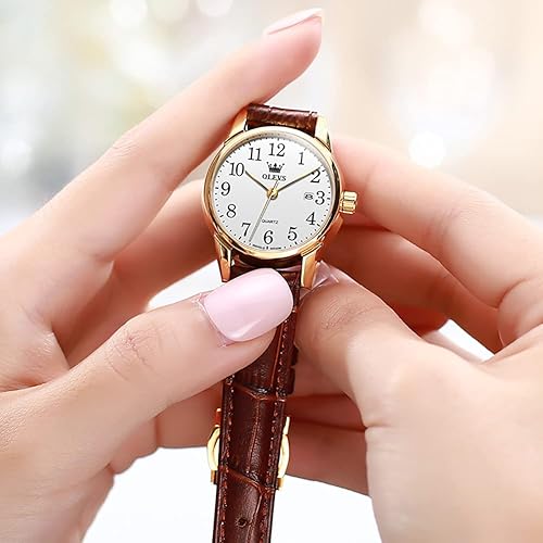 Miniatura 5 de OLEVS Relojes para mujer, de cuero marrón, fácil de leer, de cuarzo, analógicos, de cara pequeña, para mujer, impermeable, casual, simple, con