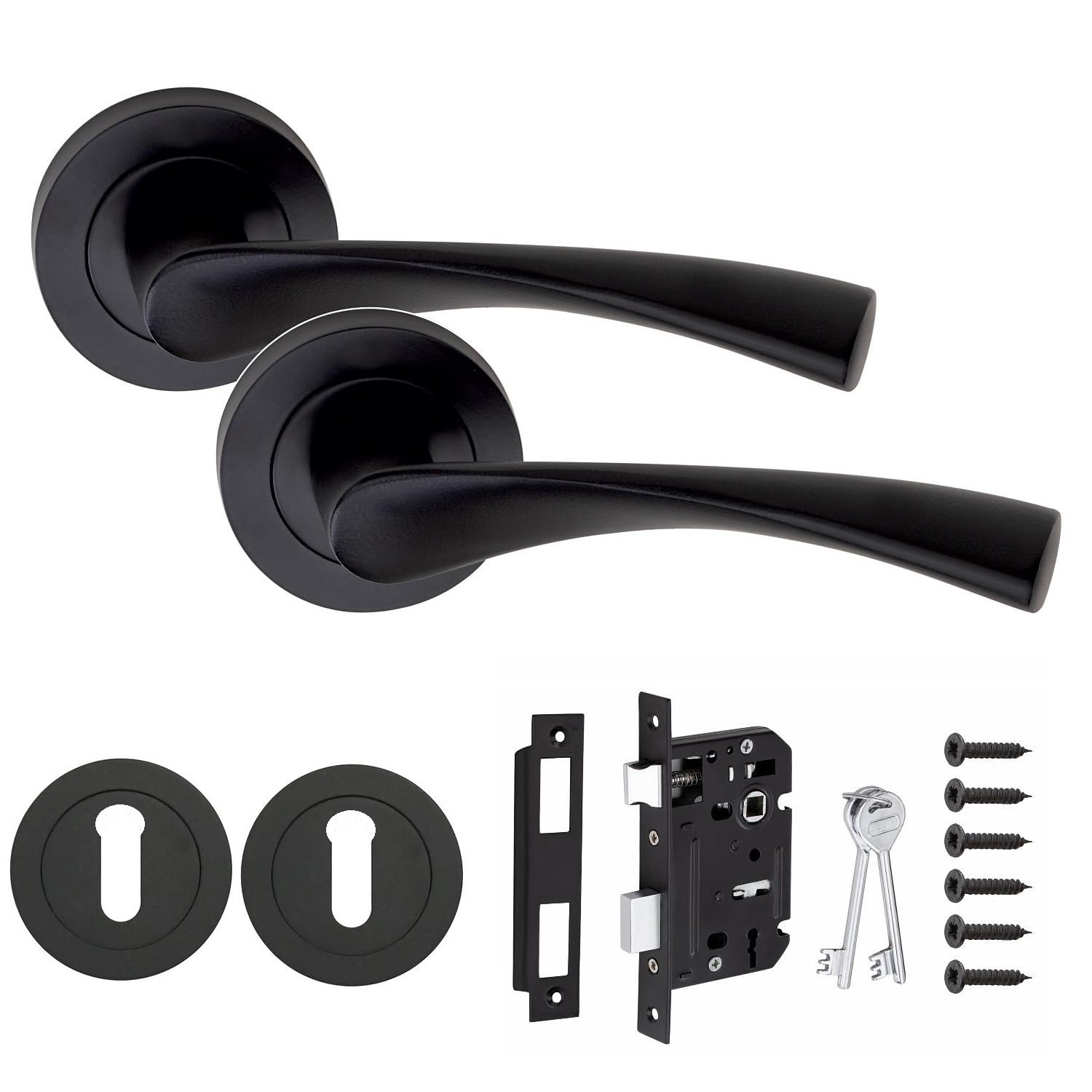 Golden Grace Astrid Matt Black Key Lock Door Handle Pair