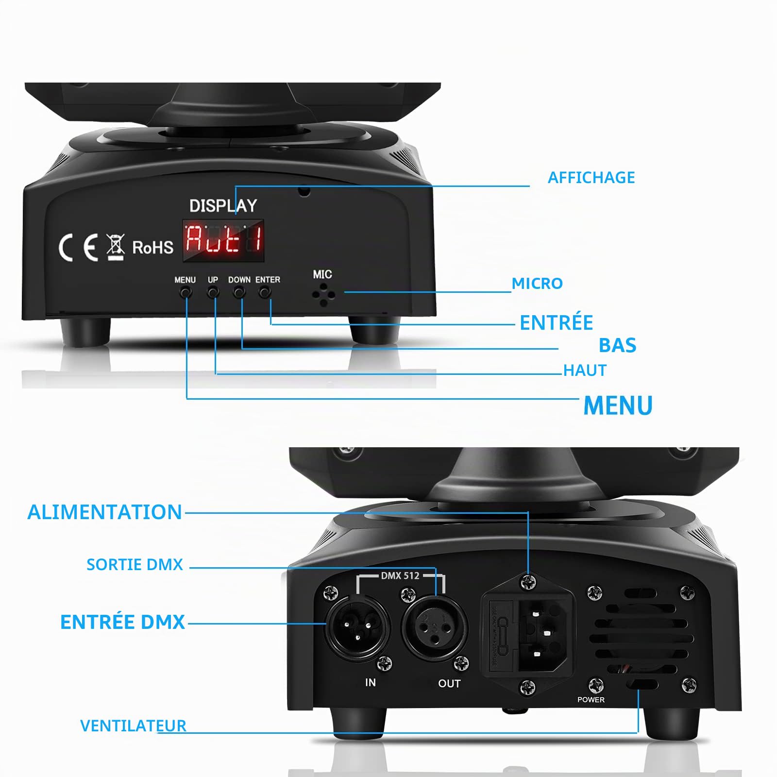 UKing 50W Lumière de Scène Mobile,Lyre LED avec 8 Motifs 8 Couleurs, Gobo Projecteur,10/12 Canaux DMX,Moving Head pour Bar, Club