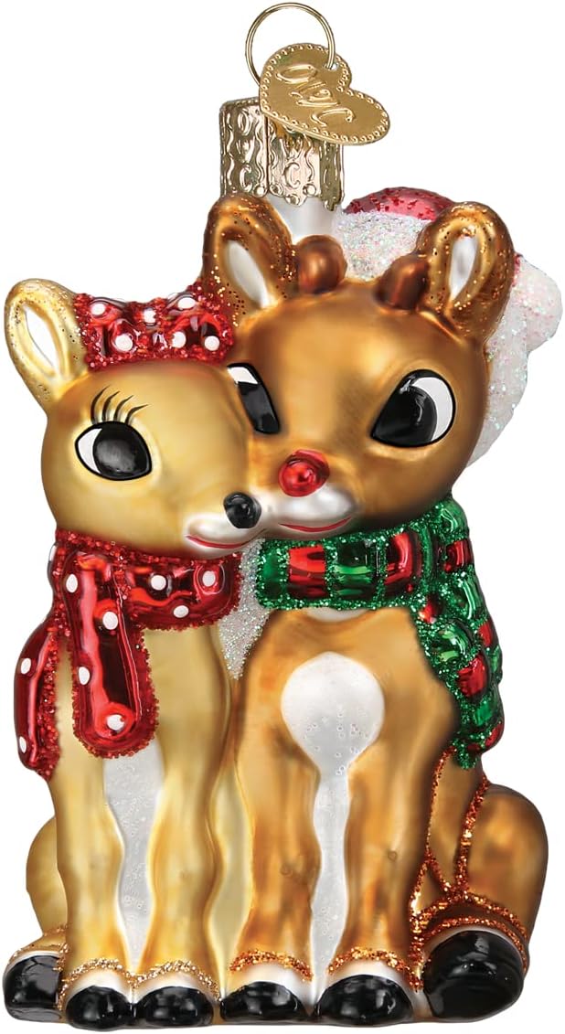Old World Christmas Rudolph and Clarice Glass Blown Ornament for Christmas Tree, Handcrafted Holiday Decoration, Rudolph Collection