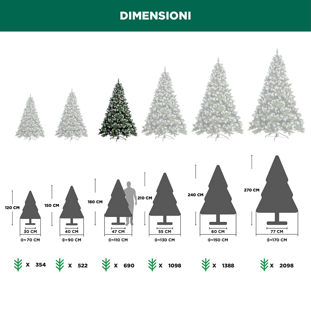 Nataland Albero di Natale Artificiale Verde Innevato Con Pigne, Modello Aspen Altezza 180 Cm, Abete Super Folto con Effetto Realistico e Rami Con Aghi Anticaduta