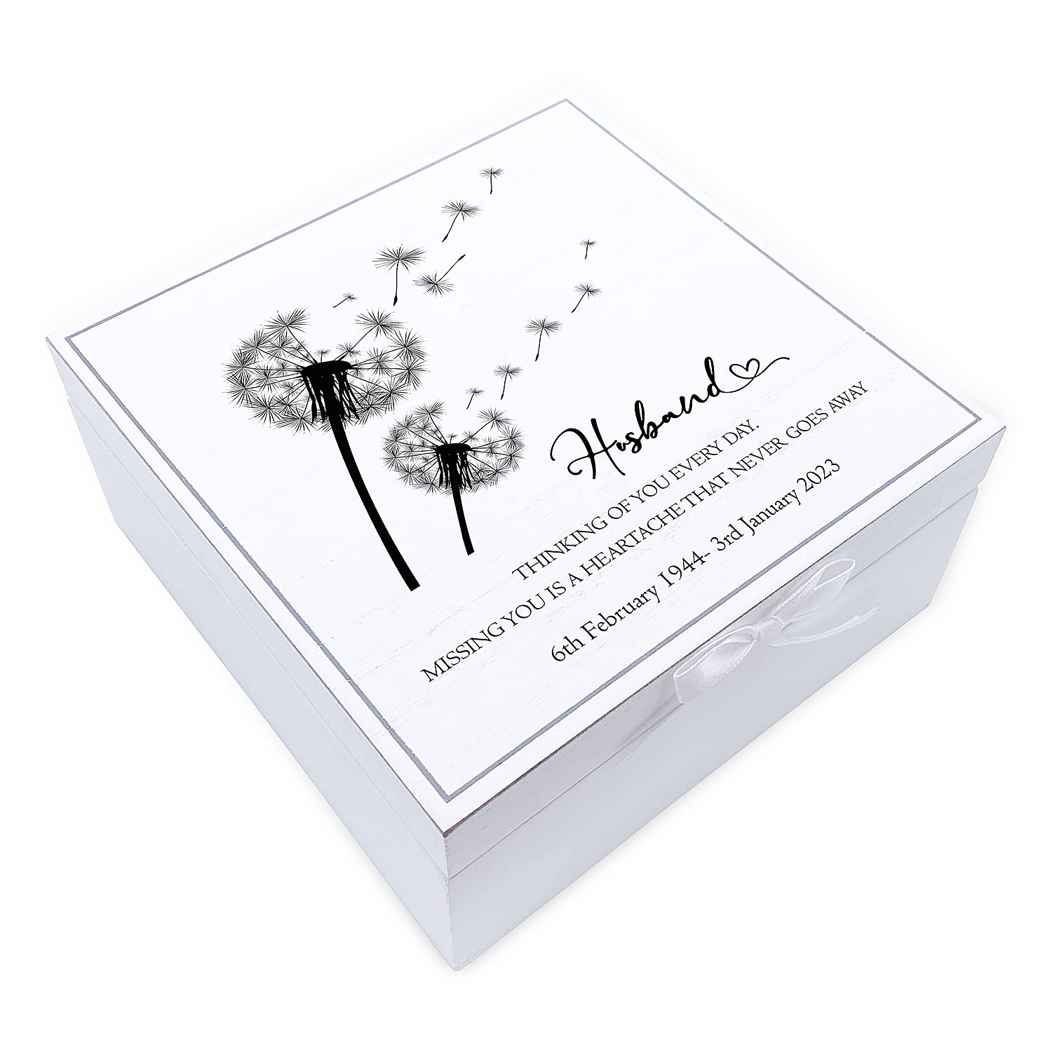 ukgiftstoreonline Personalised Husband Memorial Remembrance Vintage Wooden Keepsake Box With Dandelions