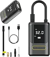 Calibrador Compressor De Ar Digital Multifuncional Recarregável Encher Calibrar Pneu De Carro Bike Bola Moto Powerbank Lanterna Led Branca Vermelha Alerta Emergencia - RCM Group® (PRIME)