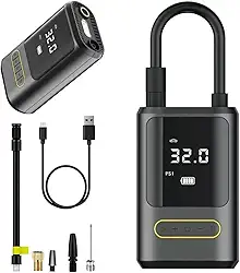 Calibrador Compressor De Ar Digital Multifuncional Recarregável Encher Calibrar Pneu De Carro Bike Bola Moto Powerbank Lanterna Led Branca Vermelha Alerta Emergencia - RCM Group® (PRIME)