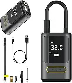 Calibrador Compressor De Ar Digital Multifuncional Recarregável Encher Calibrar Pneu De Carro Bike Bola Moto Powerbank Lanterna Led Branca Vermelha Alerta Emergencia - RCM Group® (PRIME)