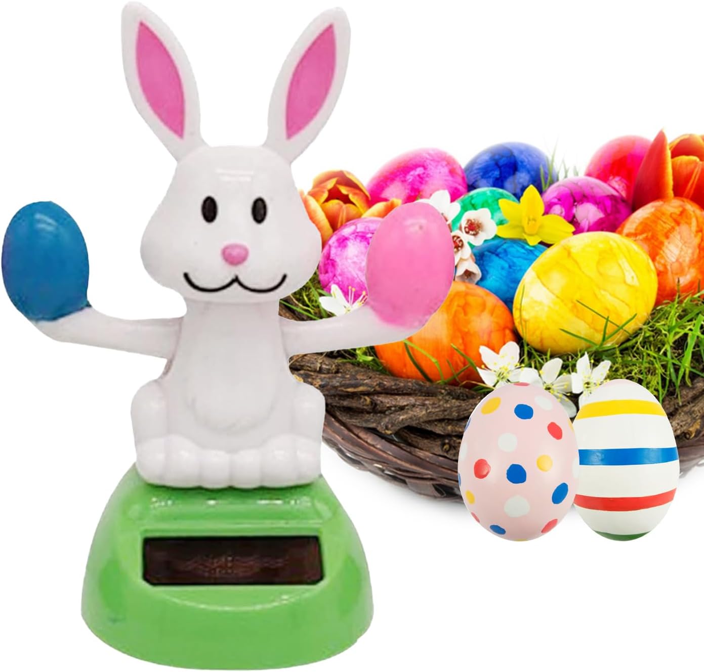 Solar Dancing Toys - Cute Bunny Eggs Solar Dashboard Toy for Car,Car Power Desk Decors, Wobble Figure Toy 4.33in for Bedroom Office