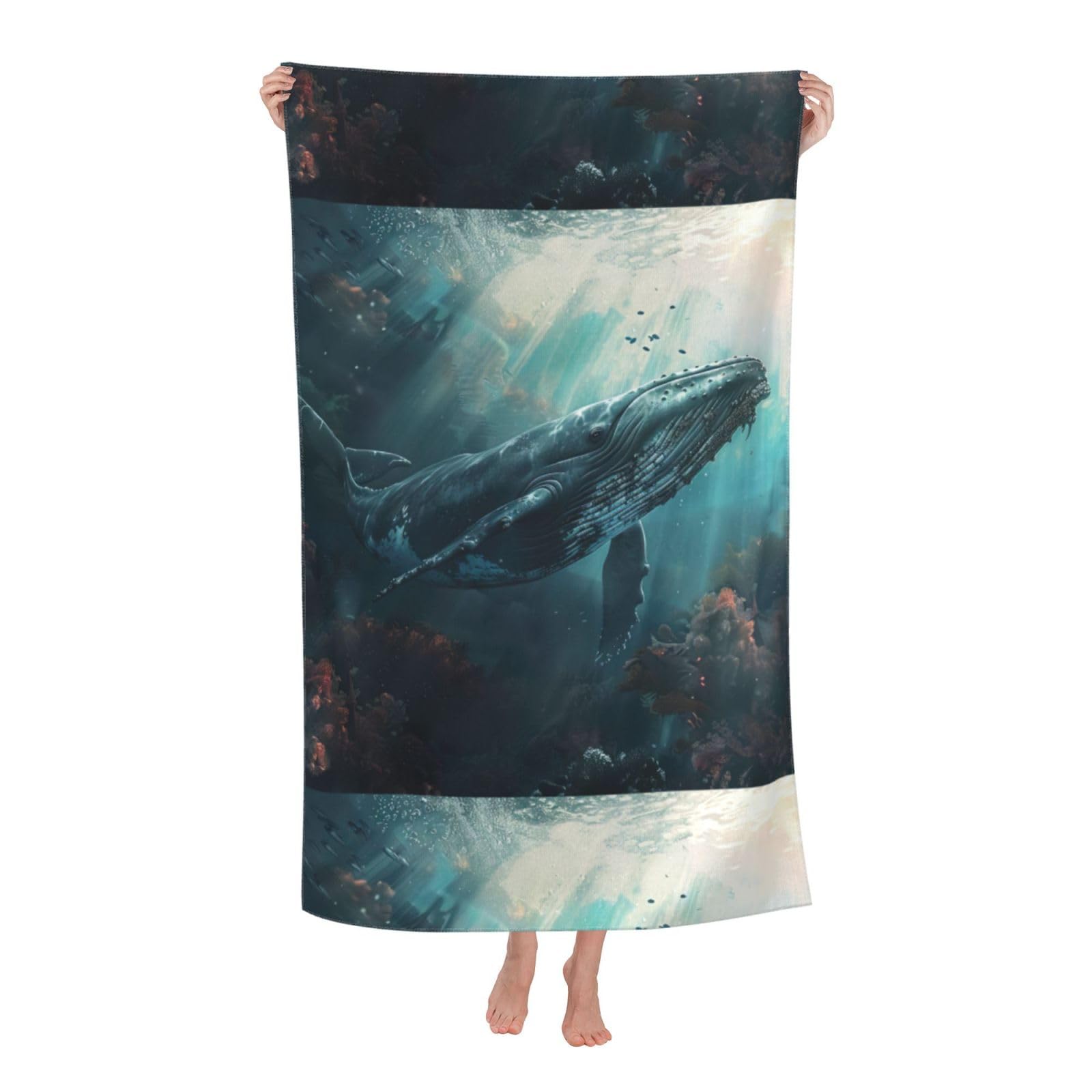 Cbaaghh Undersea Whale Print Adult Beach Towels,Beach & Pool Towel,Beach Towels,Towels For Camping