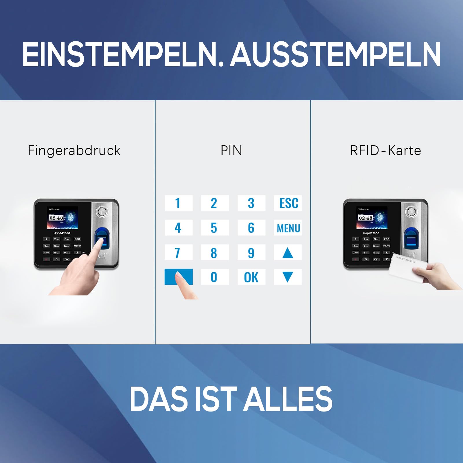 Zeiterfassung für kleinbetriebe Deutsche Ausgabe, Stechuhr zeiterfassung Mitarbeiter mit 15 RFID, 0 monatliche Gebühren Fingerabdruck stempeluhr arbeitszeiterfassung stempeluhr