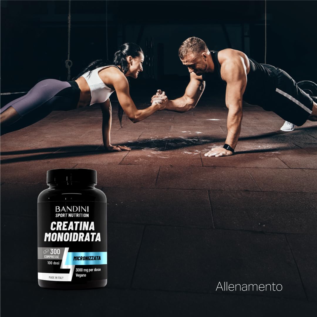 Bandini® Creatina Monoidrata 300 Compresse, 3000mg per dose - Integratore per Allenamento, Palestra e Pre Workout - 100% Vegan - A base di Creatine Monoidrato pura al 100% Micronizzata