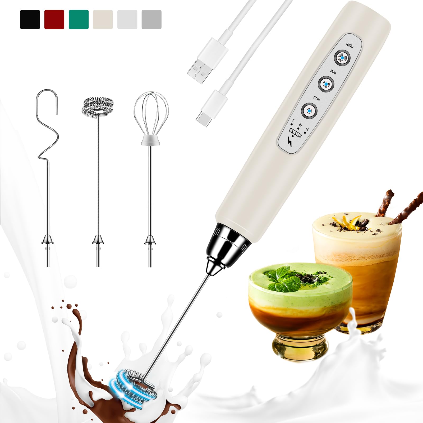 Photo 1 of **MISSING PARTS**
Colarlemo Milk Frother Handheld Rechargeable, Frother Wand Drink Mixer Electric Whisk for Coffee, Detachable With 3 Stainless Whisks, Hand Mixer for Lattes, Cappuccino, Matcha, Egg, No Stand, Beige