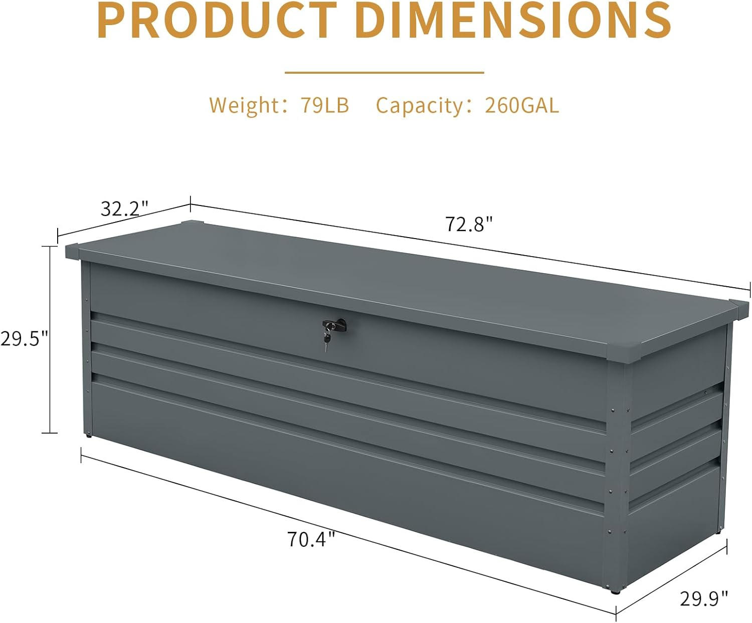 260 Gallon Metal Outdoor Deck Box, Extra Large Patio Storage Box with Lockable Storage Containers for Patio Furniture Cushions, Pool Accessories, Garden Tools