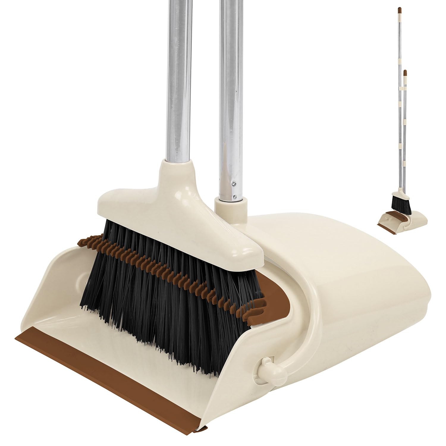 Taylor & Brown Long Handled Dustpan and Brush, Broom and Dustpan Set, Household Dust pan Combo with 130cm Handle for Indoor Outdoor Household Cleaning and Sweeping (Beige)