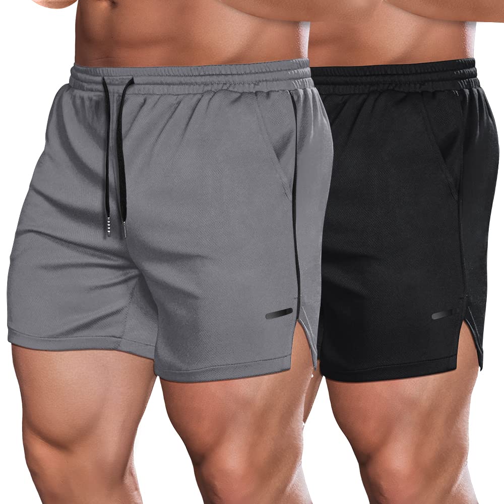 COOFANDYMen's 2 Pack Gym Workout Shorts Mesh Lightweight Bodybuilding Pants Training Running Sports Jogger with Pockets