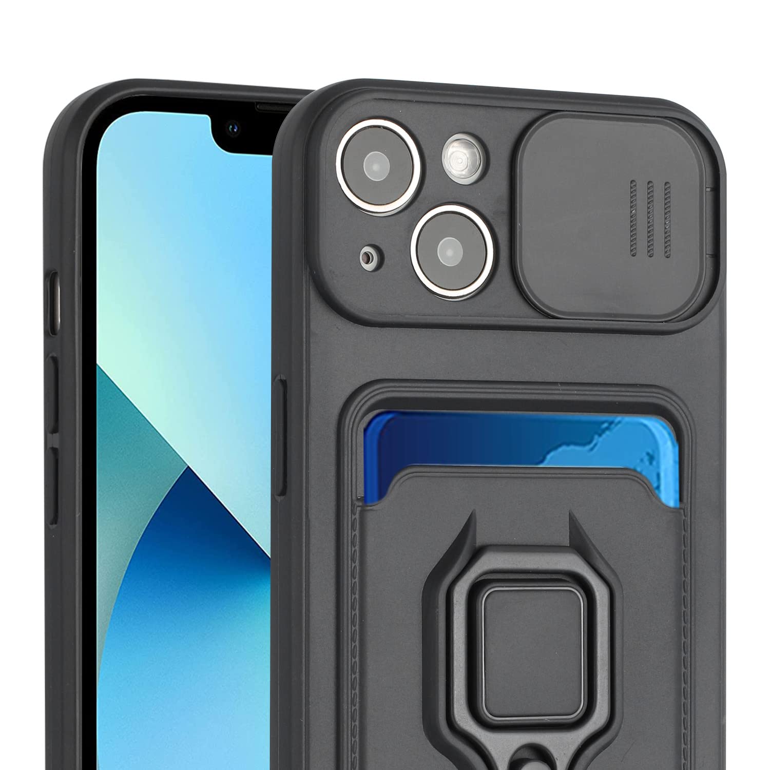 Kaslly Funda con Cuerda para Samsung Galaxy A35+[2 Pack Protector Pantalla],Case con Ranura para Tarjetas,Cubierta de Cámara Deslizante Proteger,Doble Cara Protección-Negro — view 2