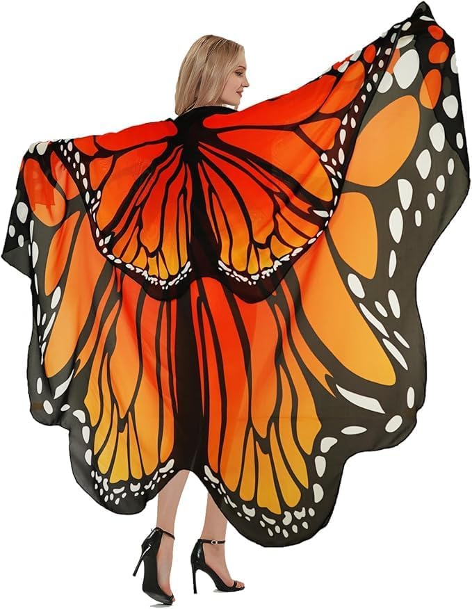 Halloween Costumes Women Adult Butterfly Costume Wings Cape with Lace Mask and butterfly Headband - Image 5