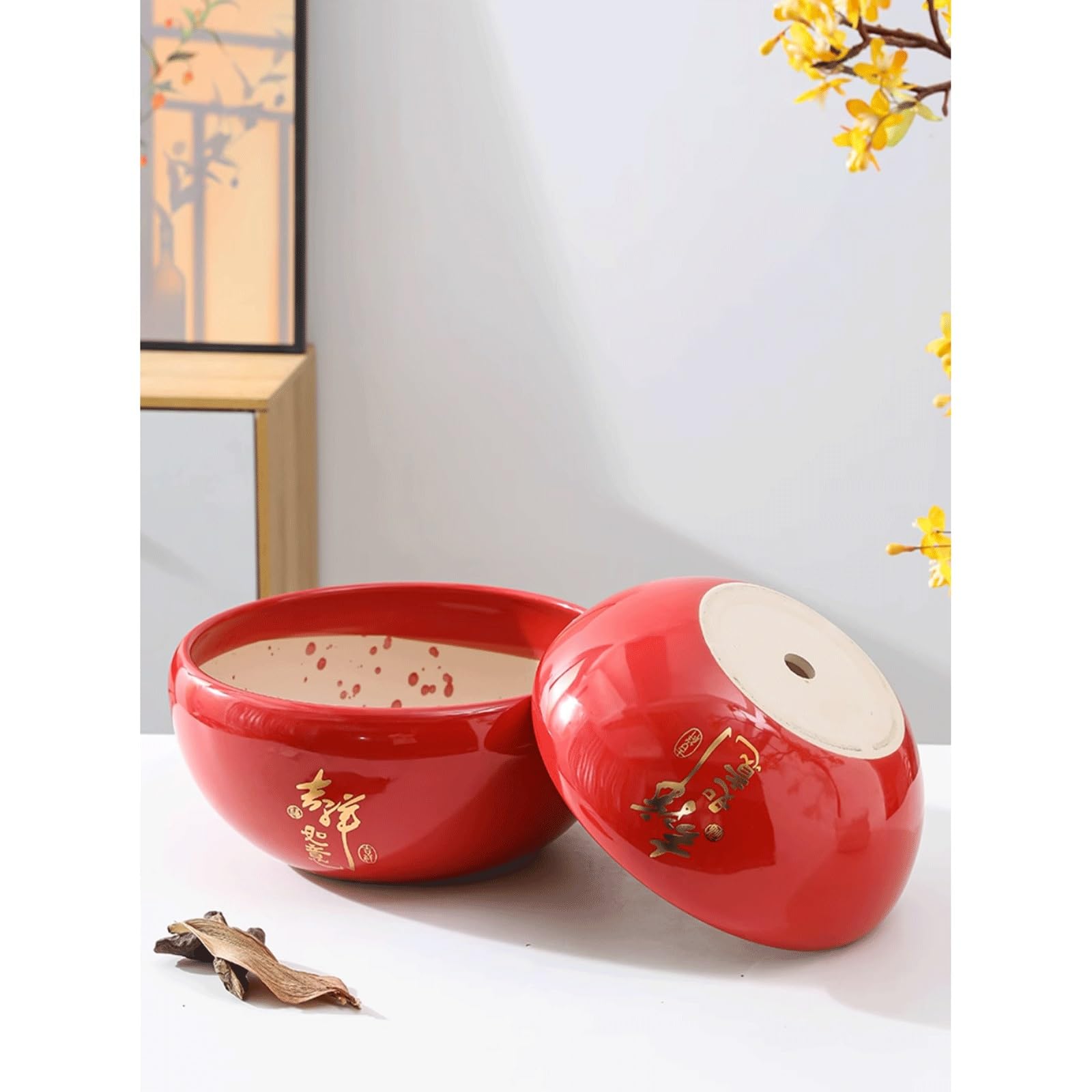 Dekoracyjna ceramiczna doniczka wewnętrzna z otworami drenażowymi i spodkiem z tworzywa sztucznego, okrągła, duża, płaska, na sukulenty, glazurowana ceramiczna doniczka na kwiaty na storczyki na